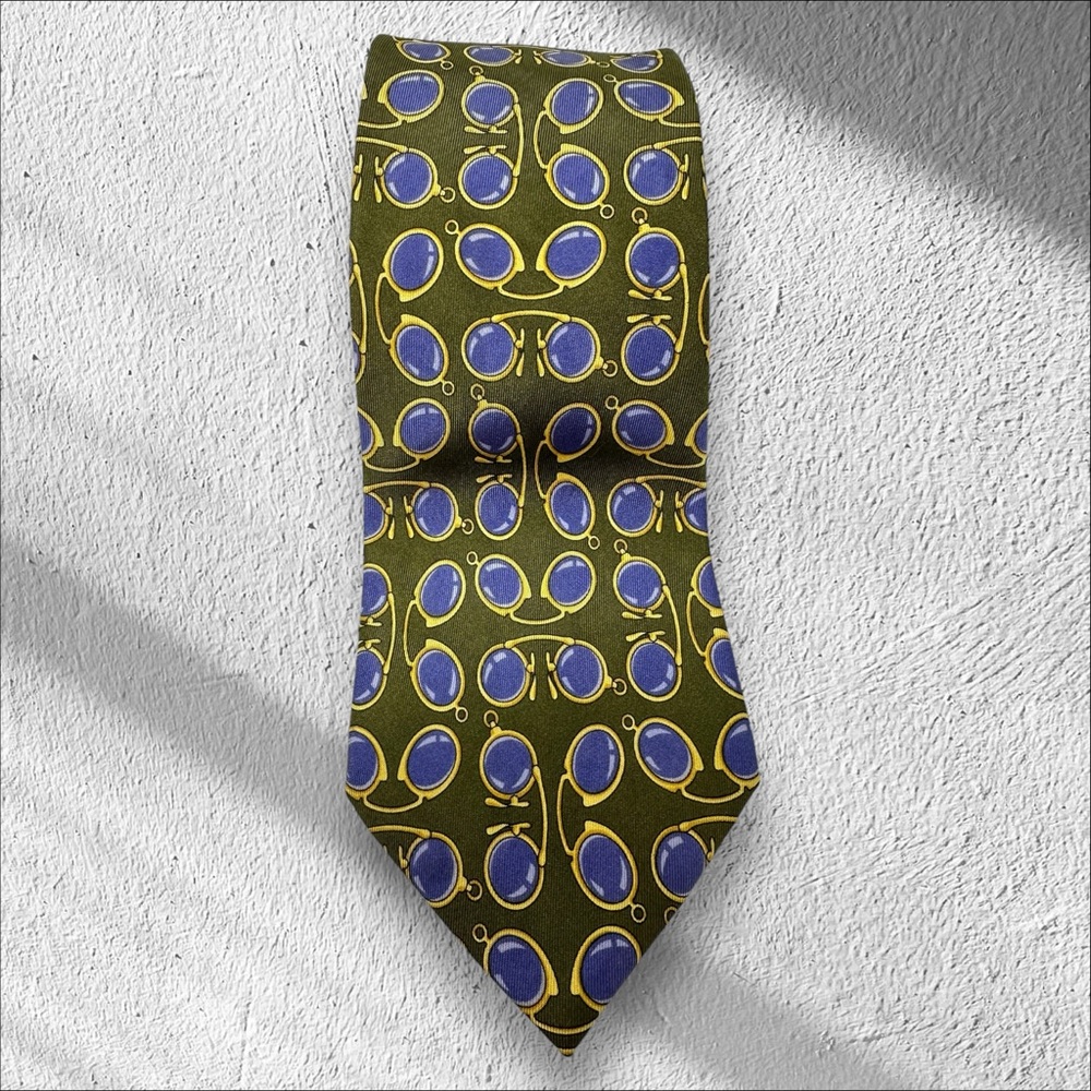 GUCCI Vintage Silk Avocado, Purple & Gold Neck Tie Glasses Spectacles Print - Picture 12 of 13